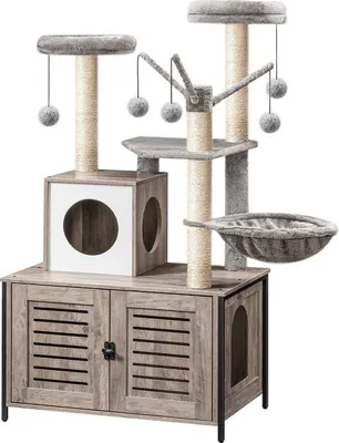 Image de Hamac pour chat avec griffoir, marron-gris, en bois, 70 x 48 x 132 cm, 5 couches