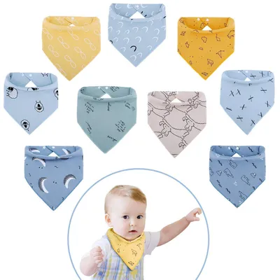 Image de Bavoirs en bandanas pour bébé, avec 2 boutons réglables - Lot de 9