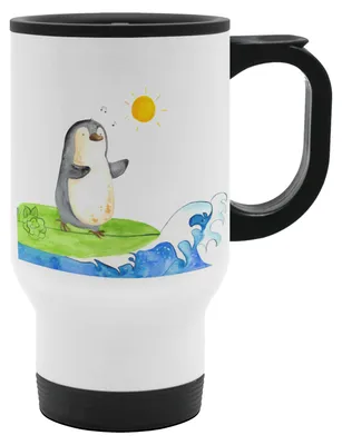 Produktbild von Mr. & Mrs. Panda To Go Becher Pinguin Surfer - Weiß - Geschenk, To-Go-Becher, Portugal, thermosbecher, Hawaii, Urlaub, auto, Motiviert, Teebecher, Kaffeebecher