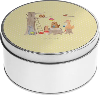 Produktbild von Mr. & Mrs. Panda Dose Waldtiere Picknick - Gelb Pastell - Geschenk, keksdosen, Wald, Maus, Gute Laune, Eichhörnchen, Vorratsdosen, Igel, Fuchs, Keksdose, Hase, zuckerdose