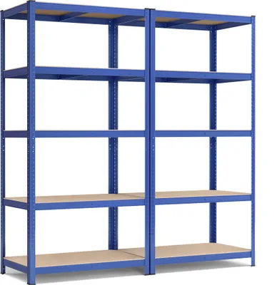 Produktbild von SONGMICS sada 2 kusů, regál s 5 policemi, 200 x 100 x 50 cm, nosnost až 875 kg (175 kg na polici), regál pro vysoké zatížení, výškově nastavitelné police, zesílený ocelový rám, modrá GLR050Q02