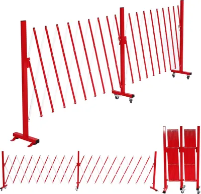 Produktbild von Alu Absperrgitter HWC-B34, Scherengitter Schutzgitter mit Rollen, ausziehbar 110x60-500cm rot-weiß