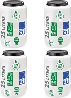 Produktbild von 4er Set Weithalsfass Fasssilage Gepäcktonne Gärfass Gärbehälter Futtertonne 25 Liter mit Deckel weiß