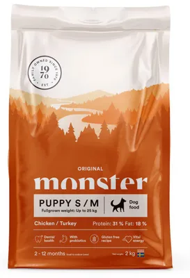Zdjęcie produktu dla Monster Dog Original Puppy S/M 2kg Bezglutenowa Sucha Karma Dla Szczeniąt Ras Małych i Średnich z Kurczakiem i Indykiem
