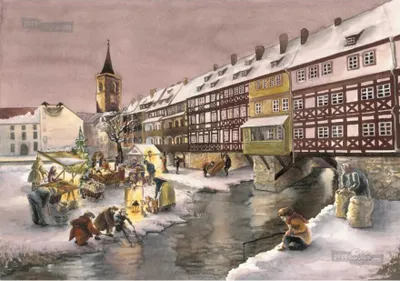 Immagine prodotto di Cartolina pieghevole con il ponte Krämerbrücke di Erfurt – motivo nostalgico del ponte