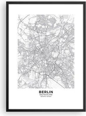Produktbild von Gerahmtes Poster - Schwarzer Rahmen - Stadt Karte Berlin - 50x70 cm - Wand Bild - Wanddeko - Wandbilder - Kunstposter - Wandposter - Bilderrahmen - Bilder - Kunstdruck - P2BPA50x70-4681