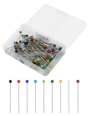 100 bunte Glas-Kopfstecknadeln, 32 mm, Edelstahl