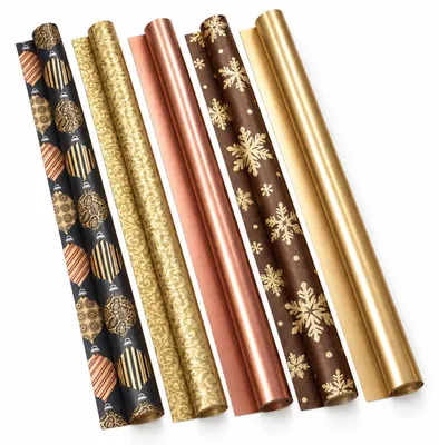 Immagine prodotto di Benza – Carta da regalo natalizia dorata – 5 rotoli da 70 x 150 cm – Stampa con lamina dorata – Carta da regalo per Natale, Immagine generata dall'IA
