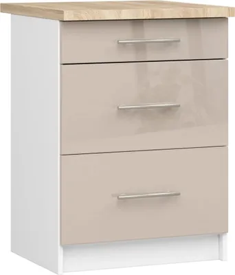 Produktbild von Küchenschrank mit Schubladen, 60 cm, Vermina – Weiß/Cappuccino glänzend
