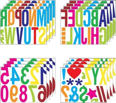 Produktbild von Selbstklebende Buchstaben und Ziffern-Sticker, 16 Blätter von 10 cm für kreative Projekte, Dekoration und Etiketten in verschiedenen Farben