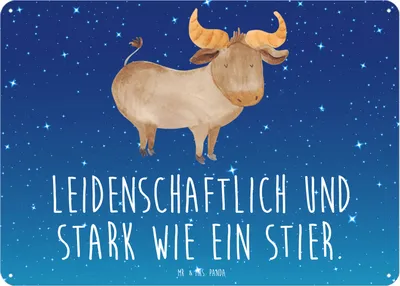 Produktbild von Mr. & Mrs. Panda Retro Blechschild Sternzeichen Stier DIN A3 - Sternenhimmel Blau - Geschenk, Rind, Metallbild, Geburtstag Mai, Magnetschild, tafel, Wandbild, April