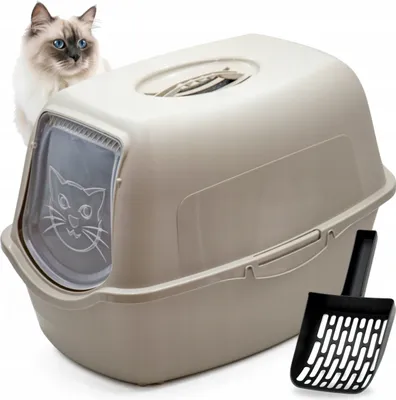 Produktbild von Rotho Große Katzentoilette mit Filter + Schaufel in Grautönen