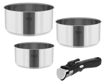Pannenset 3-teilig, Edelstahl 18/10, abnehmbarer Griff, Ø 20 cm