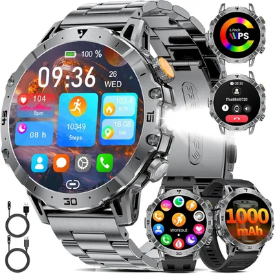 Produktbild von Herren Smartwatch mit Telefonfunktion, 1000 mAh Akku, 1,7 Zoll HD Display, LED-Taschenlampe, 110+ Sportmodi, IP68