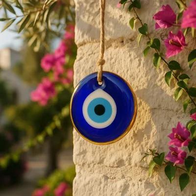 Productafbeelding van Boze oog wandhanger - Glazen turks oog - Nazar Amulet - Handgemaakt - Blauw