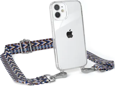 Produktbild von EAZY CASE Handykette - Verstellbarer Trageriemen kompatibel mit Apple iPhone 12 Mini, Handykordel mit transparenter Silikon-Hülle, Band in Blau