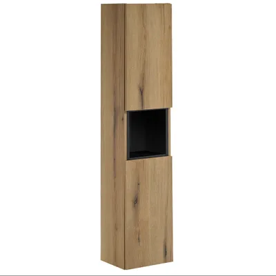 Produktbild von Hochschrank mit Regaleinsatz, Eiche und schwarz, NEWPORT-56-OAK