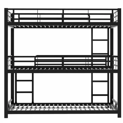 Produktbild von Flieks Etagenbett 90x200cm mit Lattenrost, Hochbett mit Rausfallschutz, Stockbett Kinderbett 3 Kinder, Metallbett mit Leiter, Schwarz