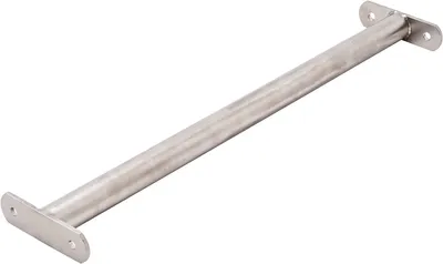 A metal bar with mounting plates on each end, isolated on a white background.