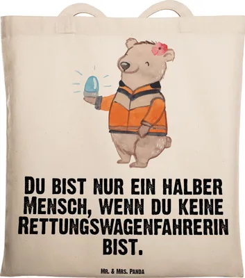 Produktbild von Mr. & Mrs. Panda Jutebeutel Rettungswagenfahrerin Herz - Transparent - Geschenk, Tote Bag, Tasche, Laptoptasche, canvas, Shopping