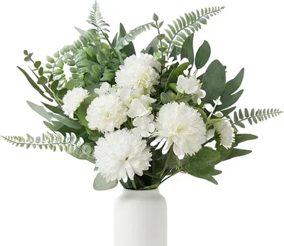 Imagen del producto de Juego de flores artificiales, de 55 piezas, con eucalipto e hortensias, para decoración del hogar y de la mesa