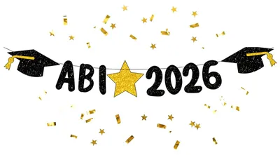 Abi 2026 Girlande mit Glitzer, Abschlusshut, Sterne, schwarz-gold, 1 Set