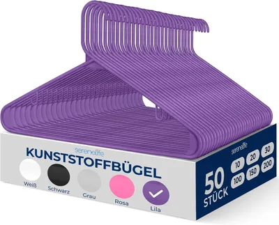 Produktbild von SereneLife Kleiderbügel Platzsparend 50 Stück, Bügel rutschfest mit Einkerbungen im Schulterbereich für Kinder & Erwachsene, Violett