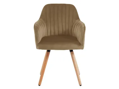 Produktbild von ELEANA Sessel mit Armlehnen - Velours und Metall mit Holzoptik - Farbe Beige