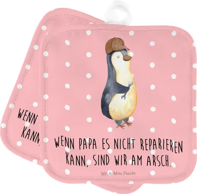 Produktbild von Mr. & Mrs. Panda Topflappen Wenn Papa es nicht reparieren kann, sind wir am Arsch - Rot Pastell - Geschenk, Set, Vatertag, Muttertag, Topfuntersetzer, Kochlappen, 2er