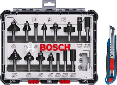 Obrázok produktu pre Súprava fréz Bosch, 15-dielna, vrátane noža