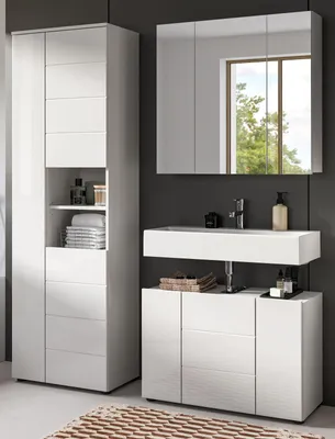 Produktbild von Badmöbel Set 3-teilig "Larik" in weiß Hochglanz Badkombination 157 x 190 cm