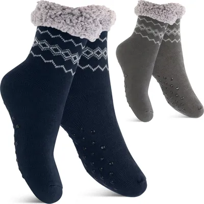 Produktbild von Footstar Damen und Herren Winter Haussocken (2 Paar) Kuschelsocken - Anthra-Navy 35-38