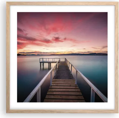 Produktbild von Gerahmtes Poster - Rahmen in heller Eiche - Brücke Rosa Himmel - 50x50 cm - Wand Bild - Wanddeko - Wandbilder - Kunstposter - Wandposter - Bilderrahmen - Bilder - Kunstdruck - P2NAC50x50-4795