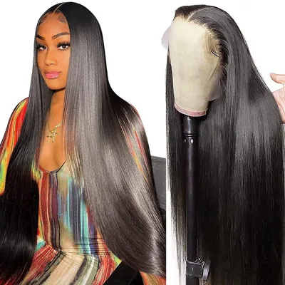 Produktbild von Perücke Echthaar Lace Front 13x6 Straight 180% Dichte 22 Zoll 55 cm Naturfarben