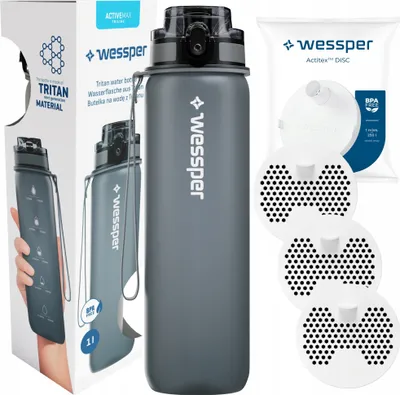Produktbild von Wessper 1l Filterflasche für die Kinderschule + 3x Kohlefilter