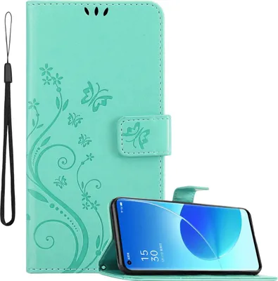 Immagine prodotto di Cadorabo Custodia per Oppo Reno6 PRO 5G in TURCHESE FLOREALE Cover protettiva con design floreale con chiusura magnetica, funzione stand e slot per carte di credito Flip Case Flower Cover Etui Handy Klapp Hülle Book Tasche