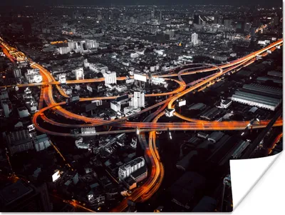 Produktbild von MuchoWow® Poster Skyline - Verkehr - Nacht 120x90 cm - Wandbild