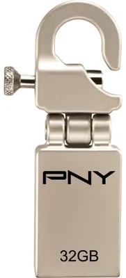 Produktbild von PNY 32GB Micro Hook Attaché, 32 GB, USB Typ-A, 2.0, Ohne Deckel, Metallisch