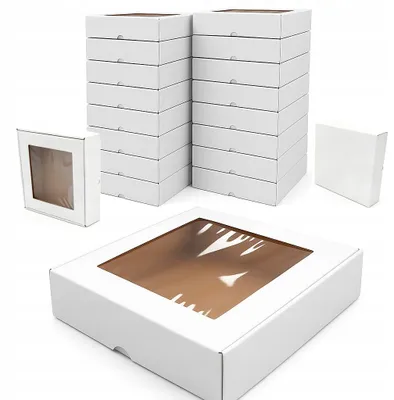 Produktbild von 100 Stück – Geschenkbox mit Sichtfenster, weiß, quadratisch, 25 x 25 x 3 cm