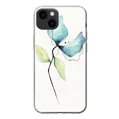 Produktbild von MuchoWow® Handyhülle Schutzhülle Hülle für iPhone 13 Blumen - Aquarell - Blau Silikon Softcase Handy Hülle - Karteninhaber