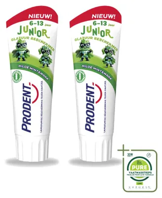 Imagen del producto de 2 tubos de pasta dental para niños Prodent, protector del esmalte, para mayores de 6 años, 75 ml cada uno, pack grande (2 unidades)