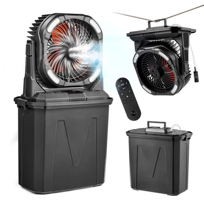 Produktbild von Camping Ventilator - Tragbarer Standventilator - Nebelventilator - 9-L-Wassertank - 10000-mAh-Akku - 2700 U/min - 4 Windstufen - 5 Lichtmodi
