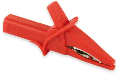 Obrázek produktu pro Krokosvorky, izolované, 85 mm, se 4mm laboratorními bezpečnostními konektory, červené