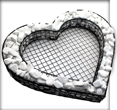 Produktbild von Herz Gitter Grabschmuck Grabgestaltung Pflanzschale Friedhof Grabdeko mit Marmorkies Carrara Weiss