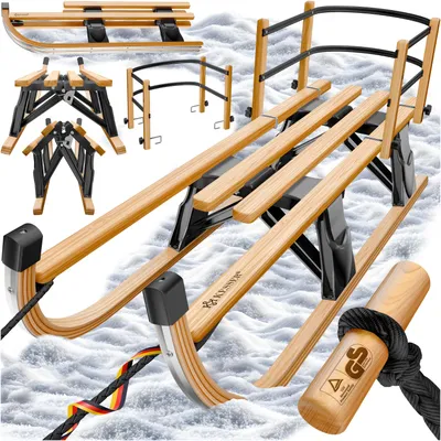 Produktbild von KESSER® Holzschlitten Premium Schlitten faltbar Kinder Faltschlitten Kinderschlitten aus Buchenholz inkl. Zugseil Schieber Metallkufen