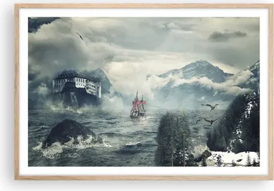 Produktbild von Gerahmtes Poster - Rahmen in heller Eiche - Sturm Berge Segelschiff - 91,5x61 cm - Wand Bild - Wanddeko - Wandbilder - Wandposter - Bilderrahmen - Bilder - Kunstdruck - Wandbild - P2NAA91x61-4208