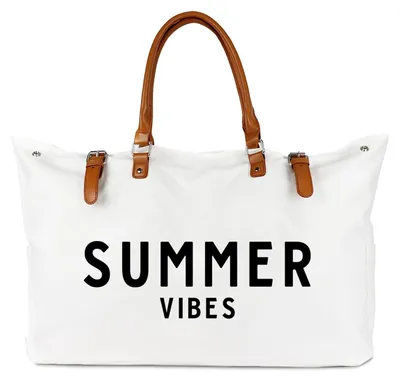 Produktbild von Strandtasche mit veganem Ledergriff, extra große Strandtasche für Damen, wasserdicht, sanddicht, weiß, Weiss/opulenter Garten, extra large