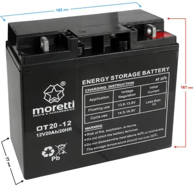 Produktbild von Moretti (Gel) OT 12V/20 AH Rasenmäherbatterie