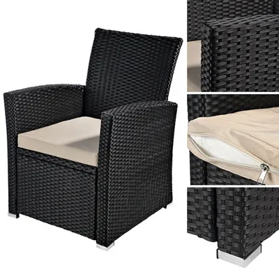 Produktbild von Gartensessel Rattansessel Stuhl aus Polyrattan Schwarz & ver. Sets Balkon 1 Stk