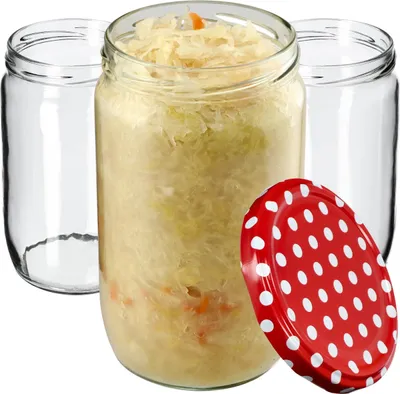Zdjęcie produktu dla Słoiki na przetwory KADAX z pokrywką "Niva", słoiki na dżem, słoiki na przetwory, 720 ml, czerwone kropki, 16 sztuk